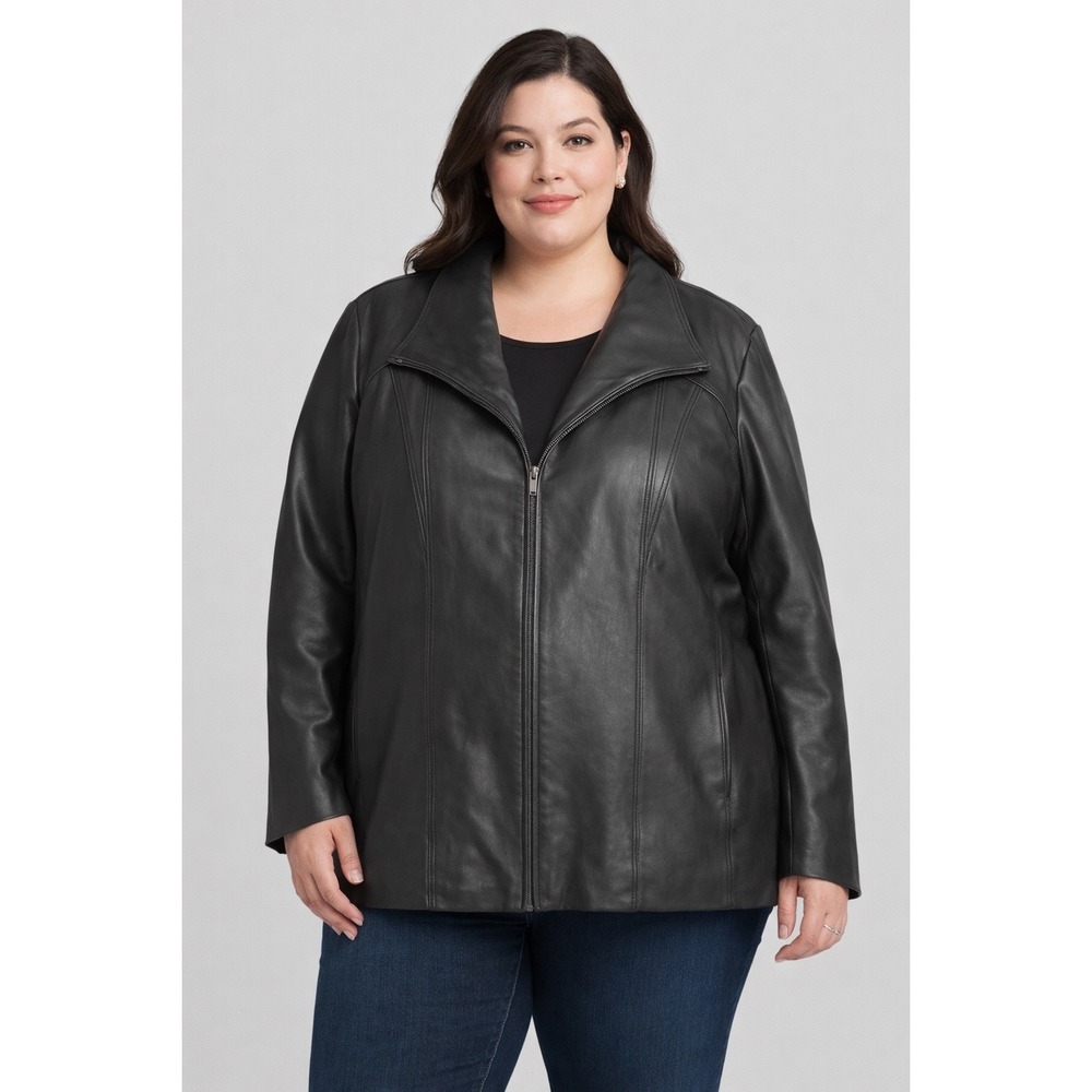 Wilsons Leather Black‎ Moto Jacket Plus Size 3X Zip Front Genuine Leather 90s